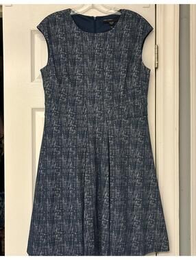 Maggy London Blue Sleeveless Floral Embroidered Front Zip Flare Dress Sz 10